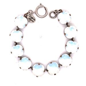 Victoria Lynn White Opal Glass Cushion Cut Brass Link Bracelet 7 Inch